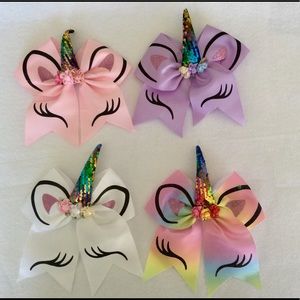 4 pcs/set Unicorn 濾 ponytail hair bow